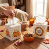 Thyle 2 Pcs Fall Tissue Box Cover Square, Pumpkin PU Leather Tissue Holder