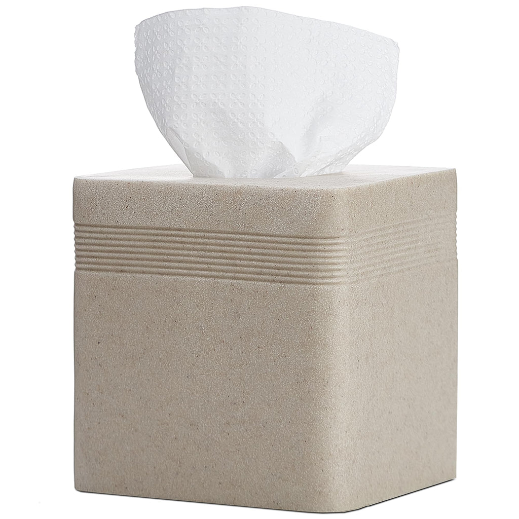 Sand Stone-Look Square Tissue Box Cover, Luxury Beige Cube Tissue Box Case
