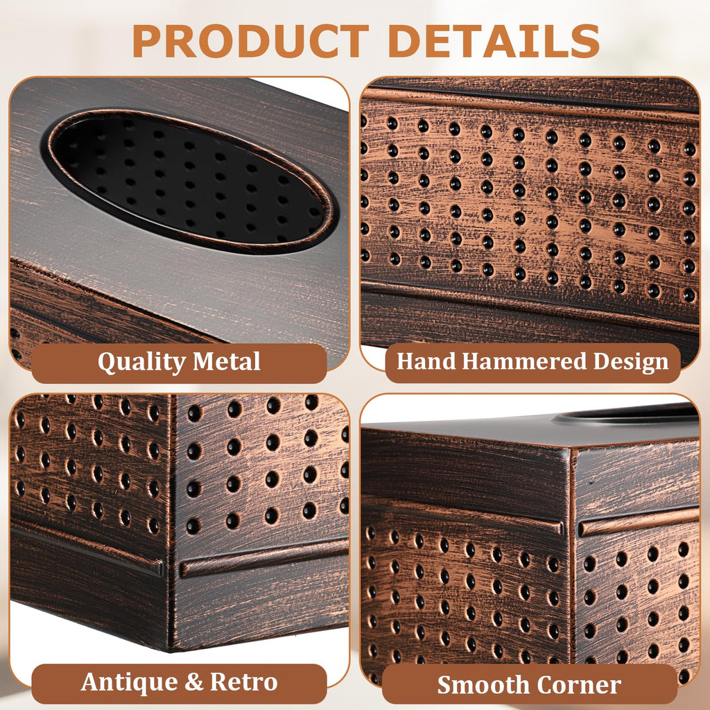 Sumnacon Large Tissue Box Cover Rectangle Vintage Metal Tissue Box Holder