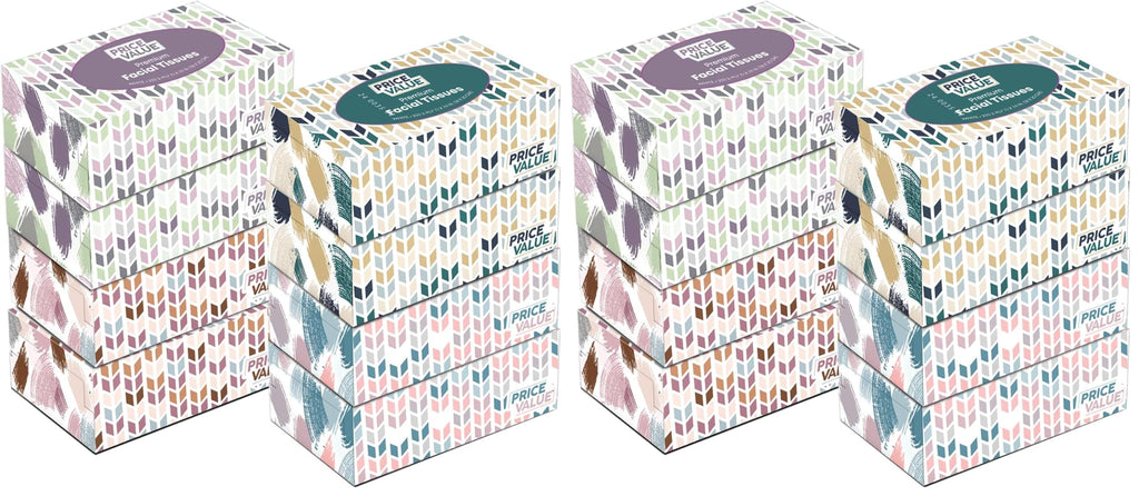 Price Value Facial Tissues, Soft Facial Tissue - 8 Boxes, 230 Sheets Per Box (1,840 Total Sheets), Gentle & Durable Tissue Boxes Bulk for Home, Office & Travel (Pack of 2)