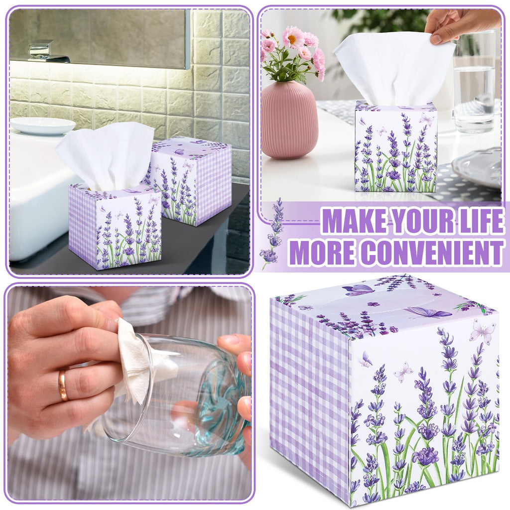 Fourluoo 12 Pack Summer Lavender Facial Tissues Cube Boxes 600 Sheets 3 Ply
