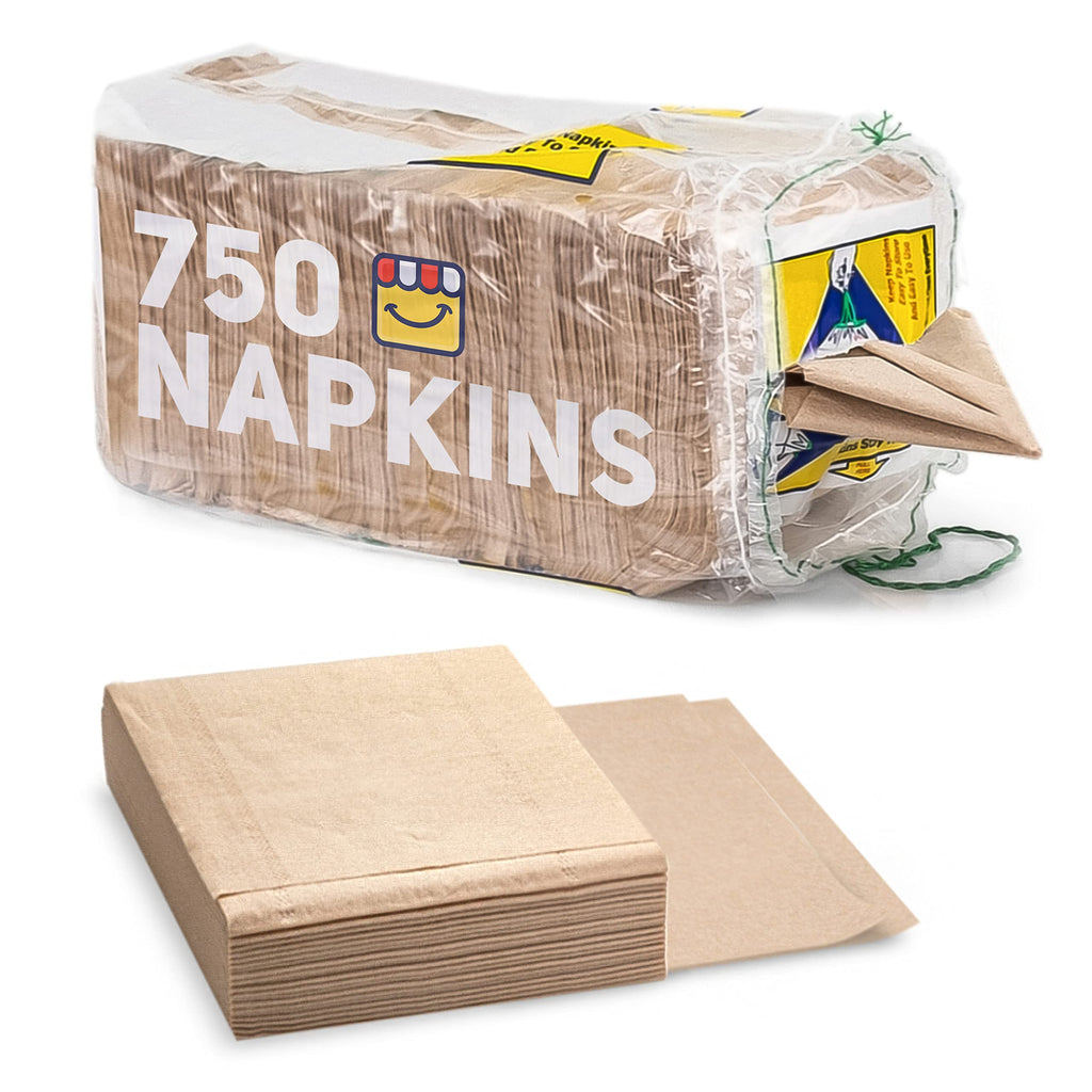 (750-Pack) Brown Napkins - Bulk Unbleached, Natural & Rustic Kraft Paper Napkins - Eco-Conscious Disposable Kitchen Tissue Supplies for Home, Parties, Restaurant, BBQ - 12x12” Unfolded