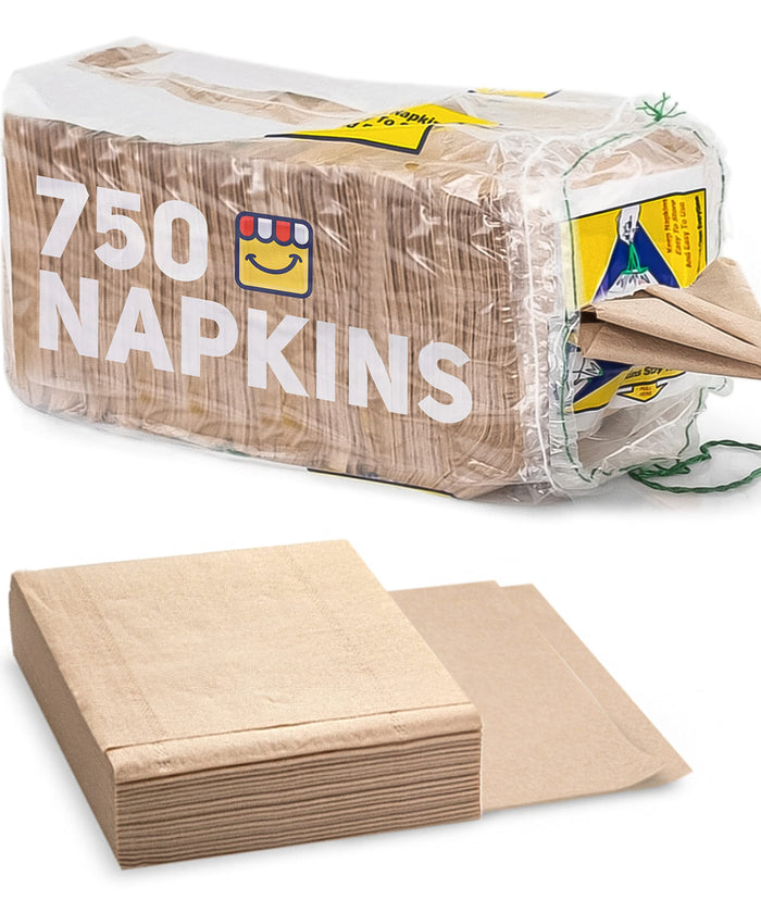 (750-Pack) Brown Napkins - Bulk Unbleached, Natural & Rustic Kraft Paper Napkins - Eco-Conscious Disposable Kitchen Tissue Supplies for Home, Parties, Restaurant, BBQ - 12x12” Unfolded