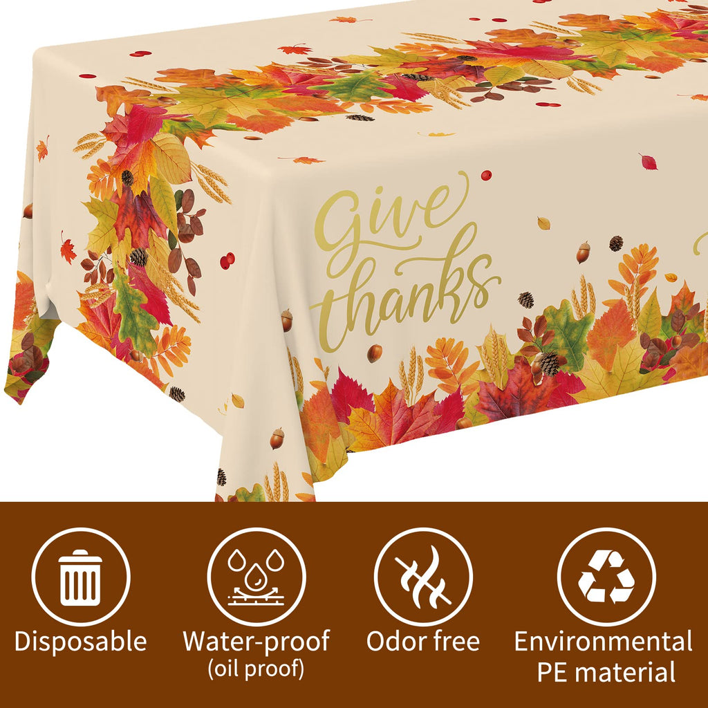 Fall Thanksgiving decorations, Disposable Tablecloth, Plastic Table Cover for Autumn Party Decorations and Thanksgiving Party Decorations, 3 Pack, 54”x108”