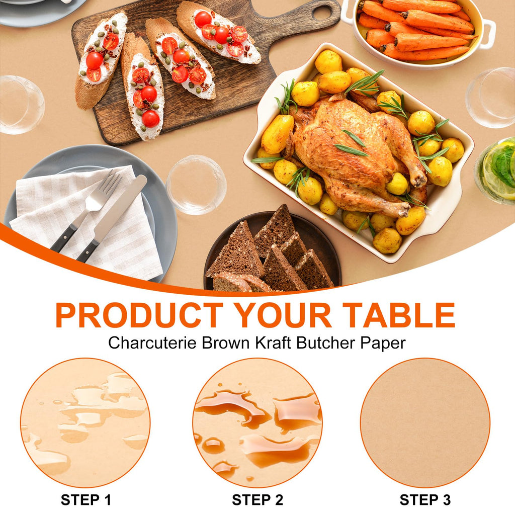 Marspark 4 Pcs Brown Kraft Paper Tablecloth Disposable