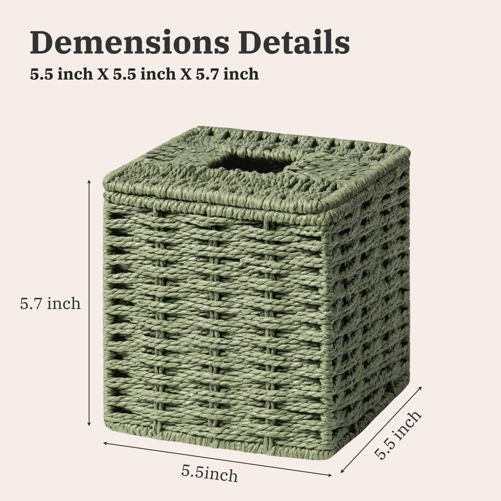 Sage Green Tissue Box Cover, Hand Woven Square Tissue Box Holder