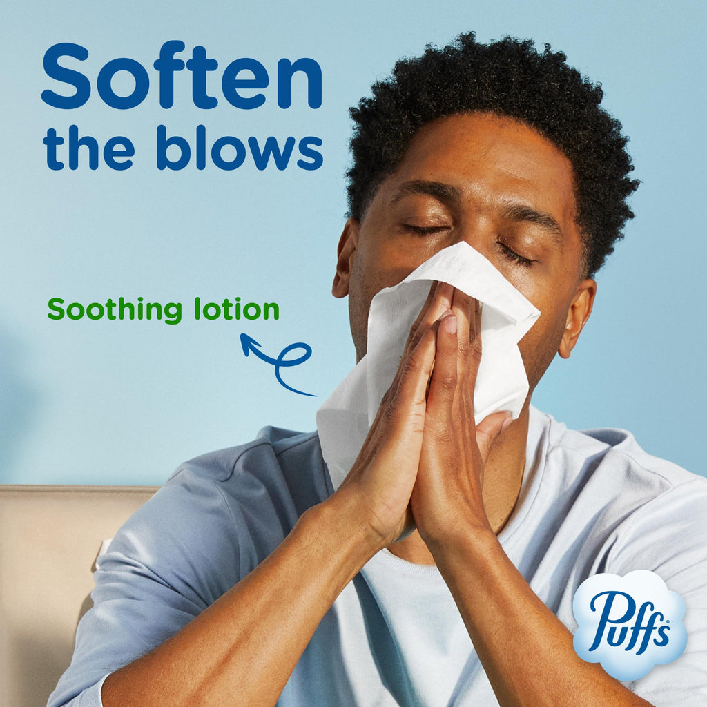 Puffs Facial Tissues Plus Lotion, 10 Cube Boxes, 56 Facial Tissues per Box, Allergies and Colds (Packaging May Vary)