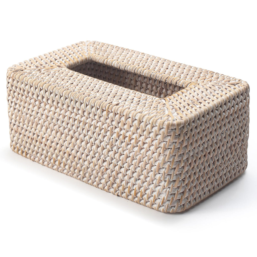 Rattan Tissue Box Cover Rectangular 10 x 6.1 x 4.1 Inch (White)