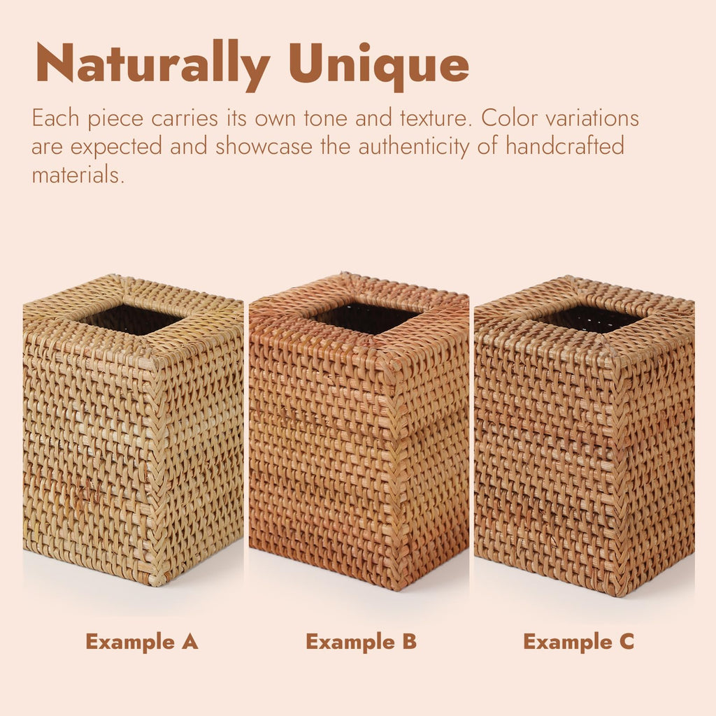 Rattan Tissue Box Cover Square, Hand Woven Wicker Tissue Holder, 5.5 x 5.5 X 5.7 inch, Natural