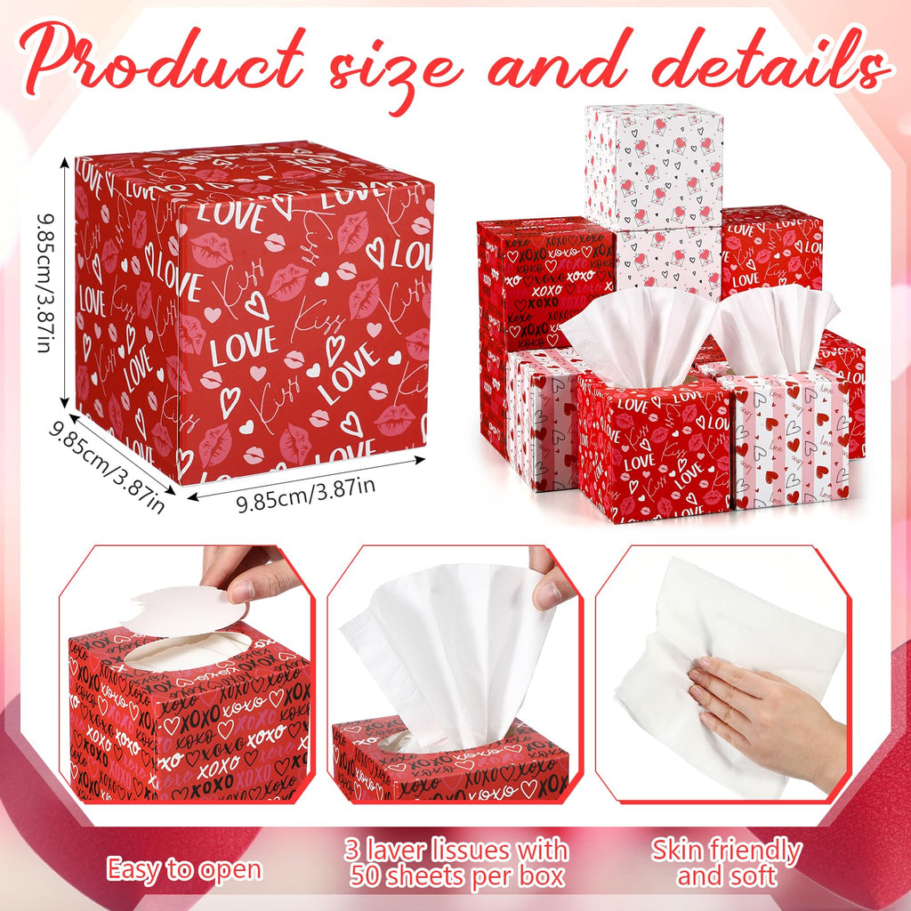 Fuyoooo 12 Pack Cube Facial Tissue Boxes Red Heart for Wedding Party Decor