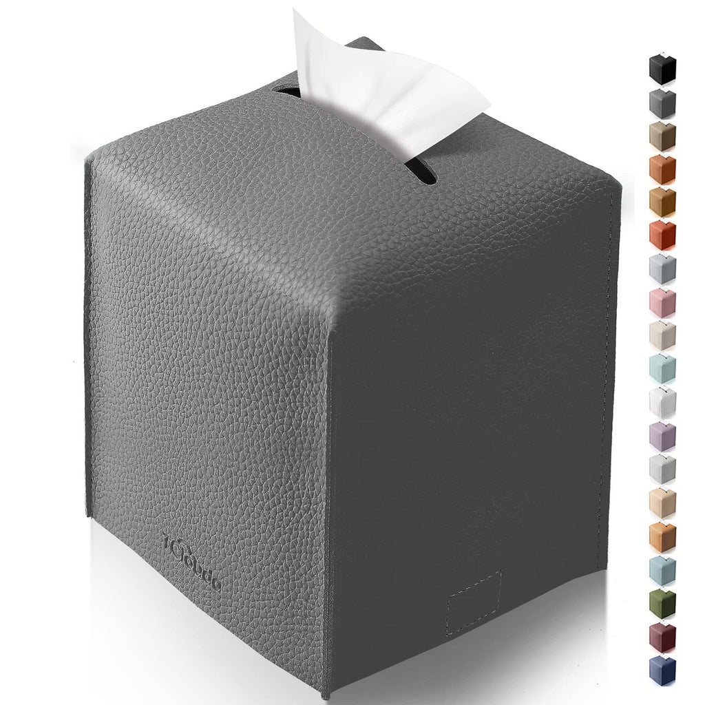 Tclouda Tissue Box Cover for PU Leather, Modern Simple Solid Color Holder Square Tissue Bag, Ideal for Bathrooms,Office,Car,Nightstand,Outdoor Tent,Dining Table,5"X5"X5", Single Charcal