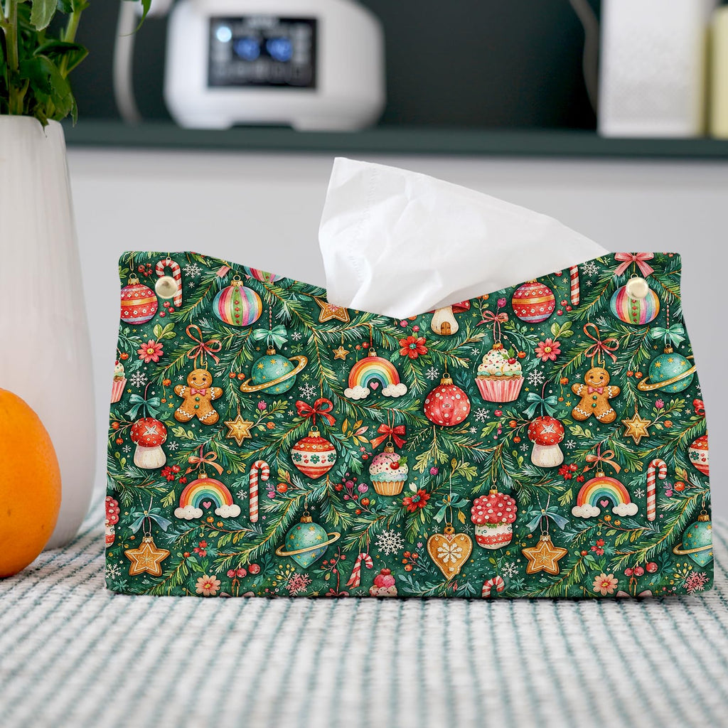 PaJiaNi Green Christmas Tissue Box Cover Rectangle for Winter Holiday Decor