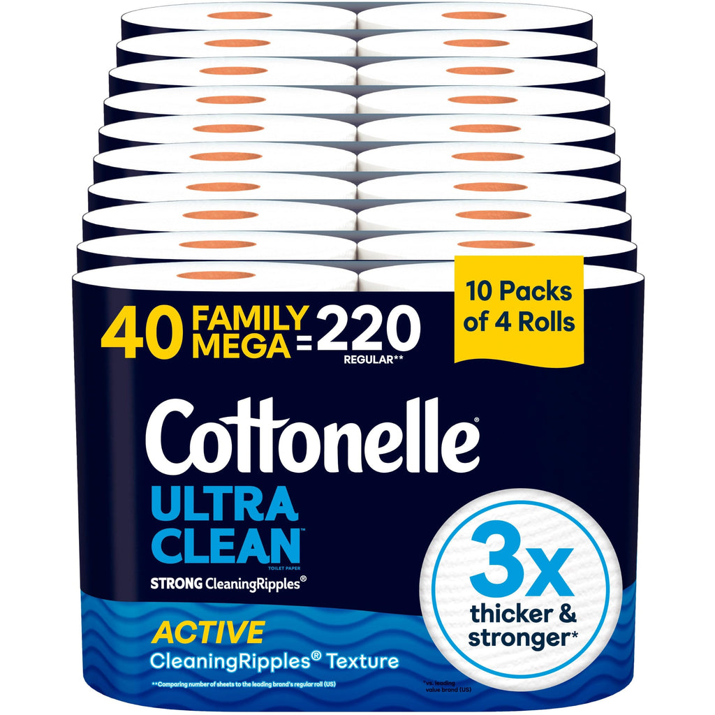 Cottonelle Ultra Clean Toilet Paper, 40 Family Mega Rolls=220 Regular Rolls