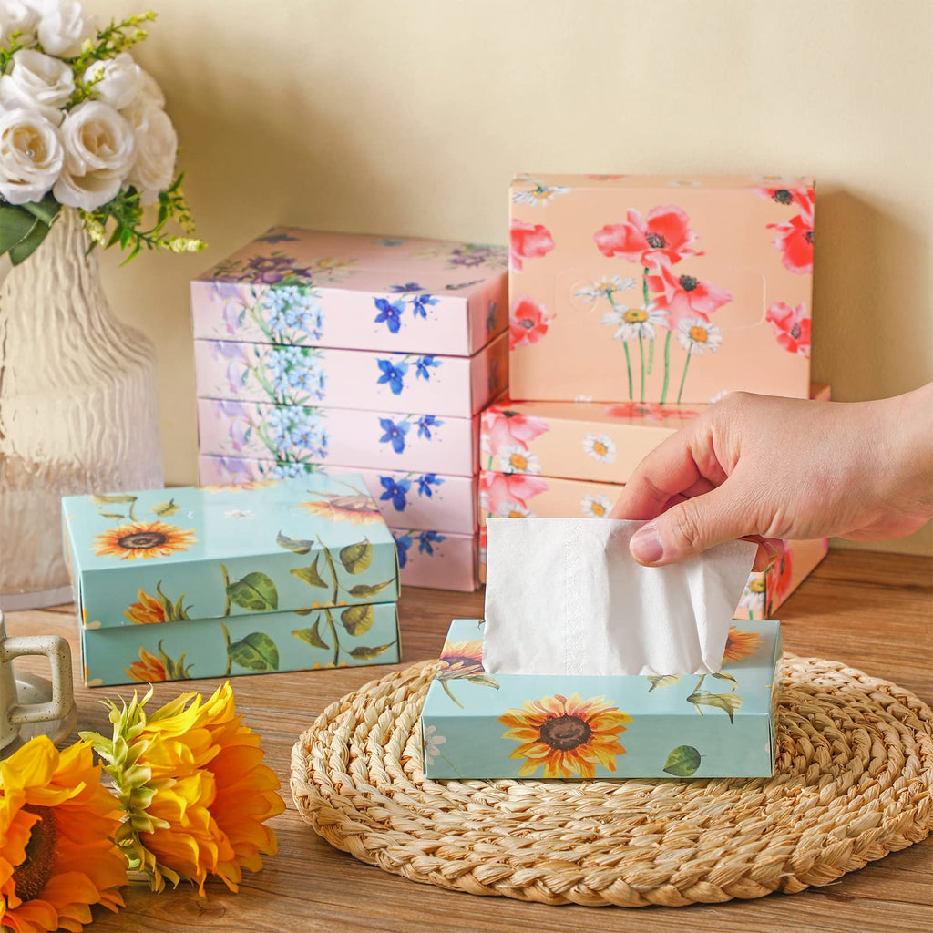 Taobary 24 Packs Flower Small Tissue Cube Box for Car 2 Ply 960 Sheets