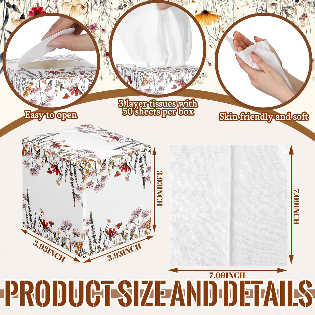 Fourluoo 12 Pack Fall Wildflower Facial Tissues Cube Boxes 600 Sheets 3 Ply