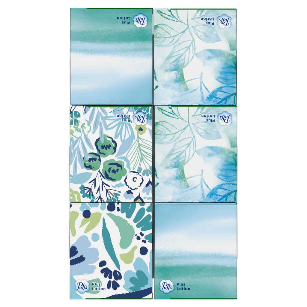 Puffs Facial Tissue Plus Lotion, Mega Cube Box, 72 Tissues Per Box, 6 Count