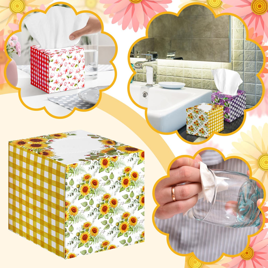 Fourluoo 12 Pack Flower Facial Tissues Cube Face Boxes 600 Sheets 3 Ply