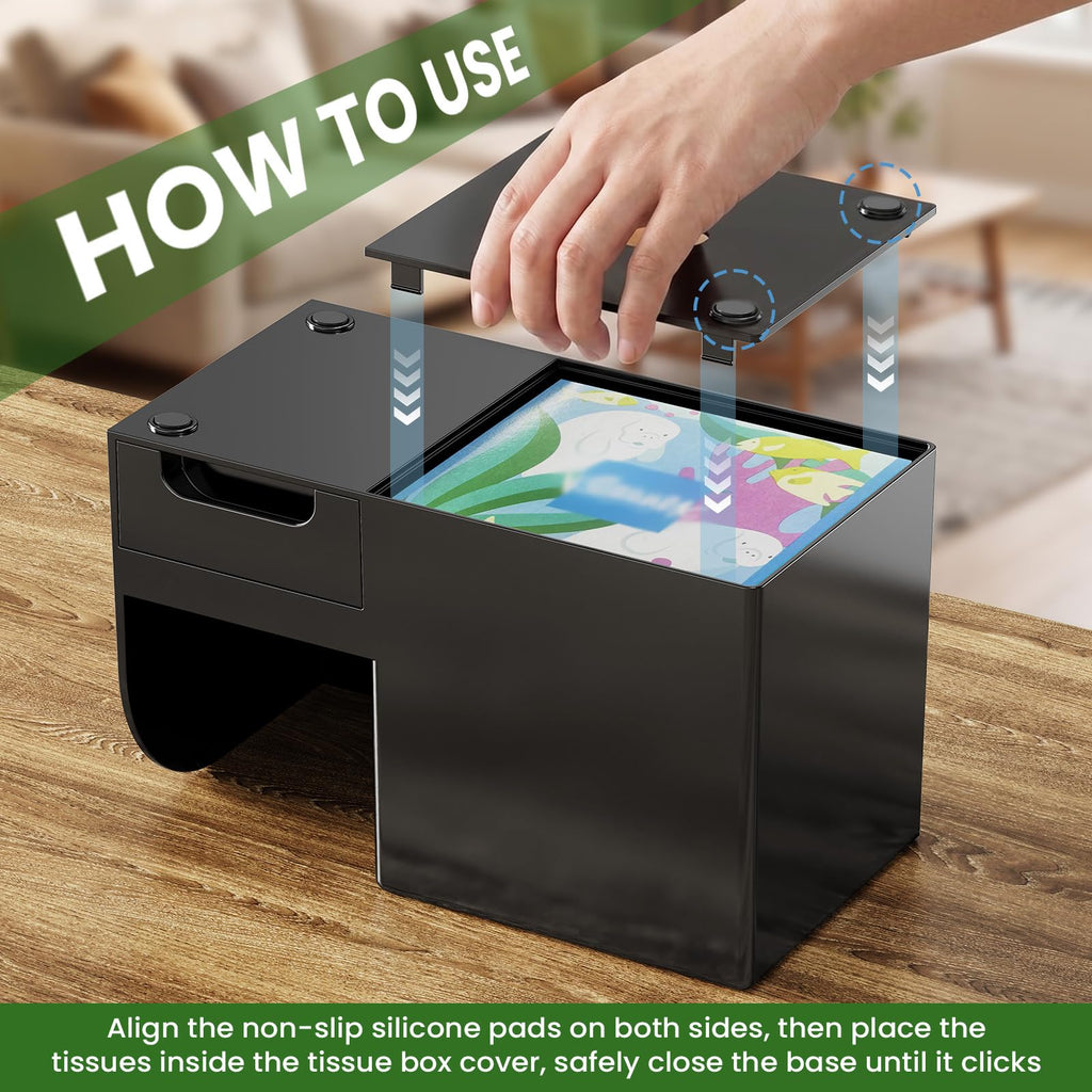 Plastic Square Tissue Box Cover, Multi-Functional Tissue Holder, Black