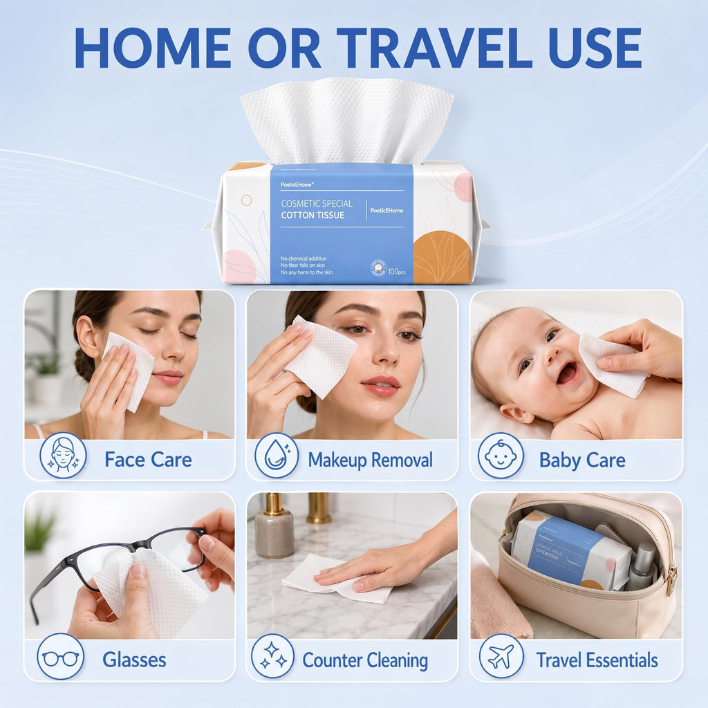 PoeticEHome Disposable Face Towels, Soft Dry Wipes, 3 Pack, 300 Count