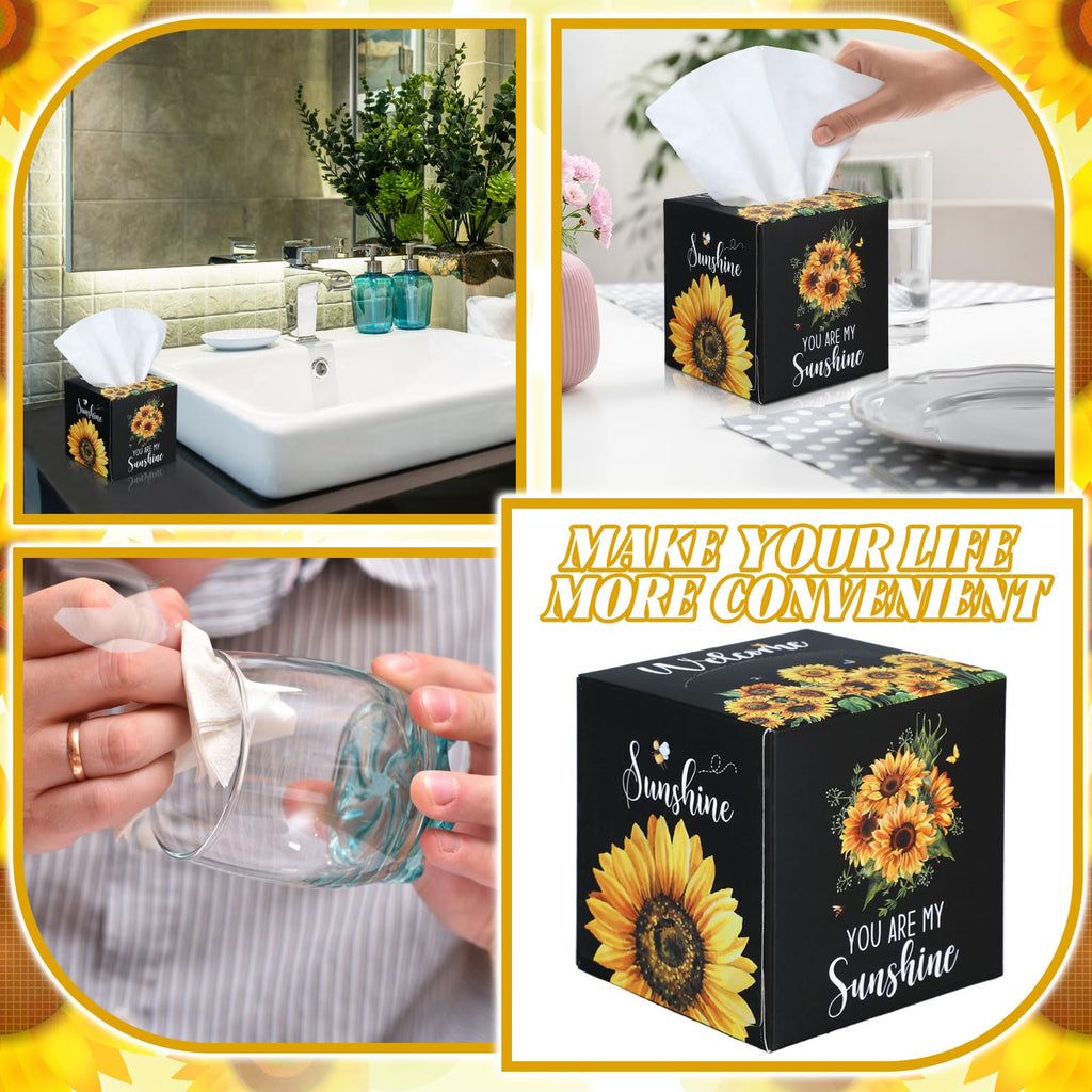 Fourluoo 12 Pack Summer Sunflower Facial Tissues Cube Boxes 600 Sheet 3 Ply