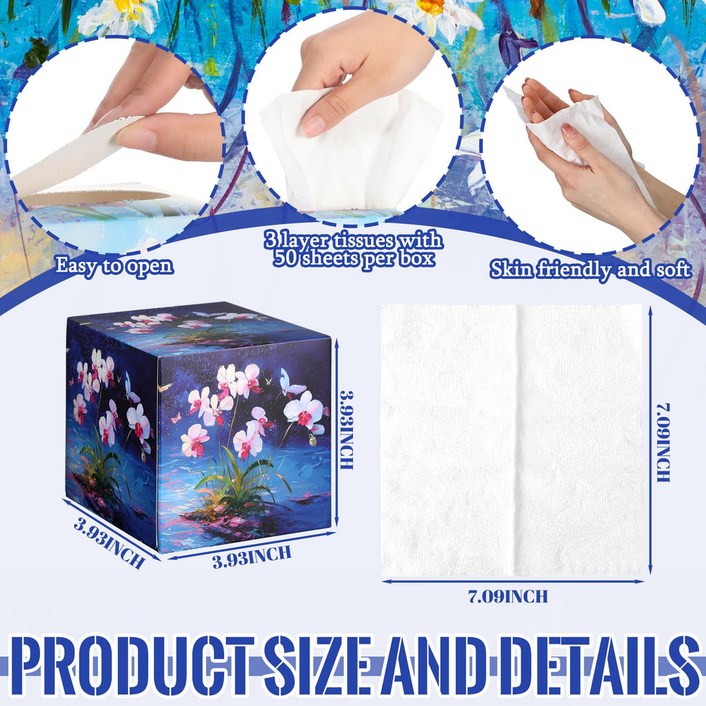 Fourluoo 12 Pack Purple Flowers Facial Tissues Cube Boxes 600 Sheets 3 Ply