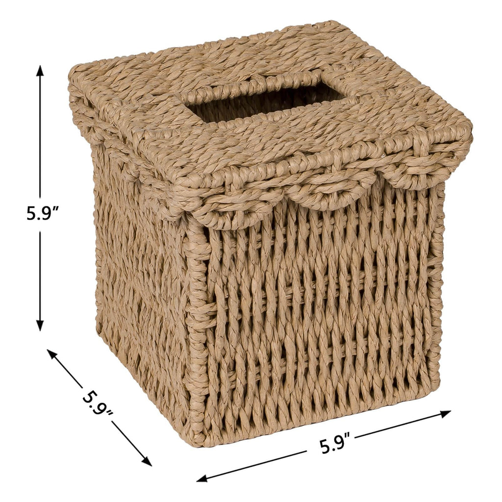 CubesLand Tissue Box Cover W/Scalloped Lid for Home Decor，Square Neutral