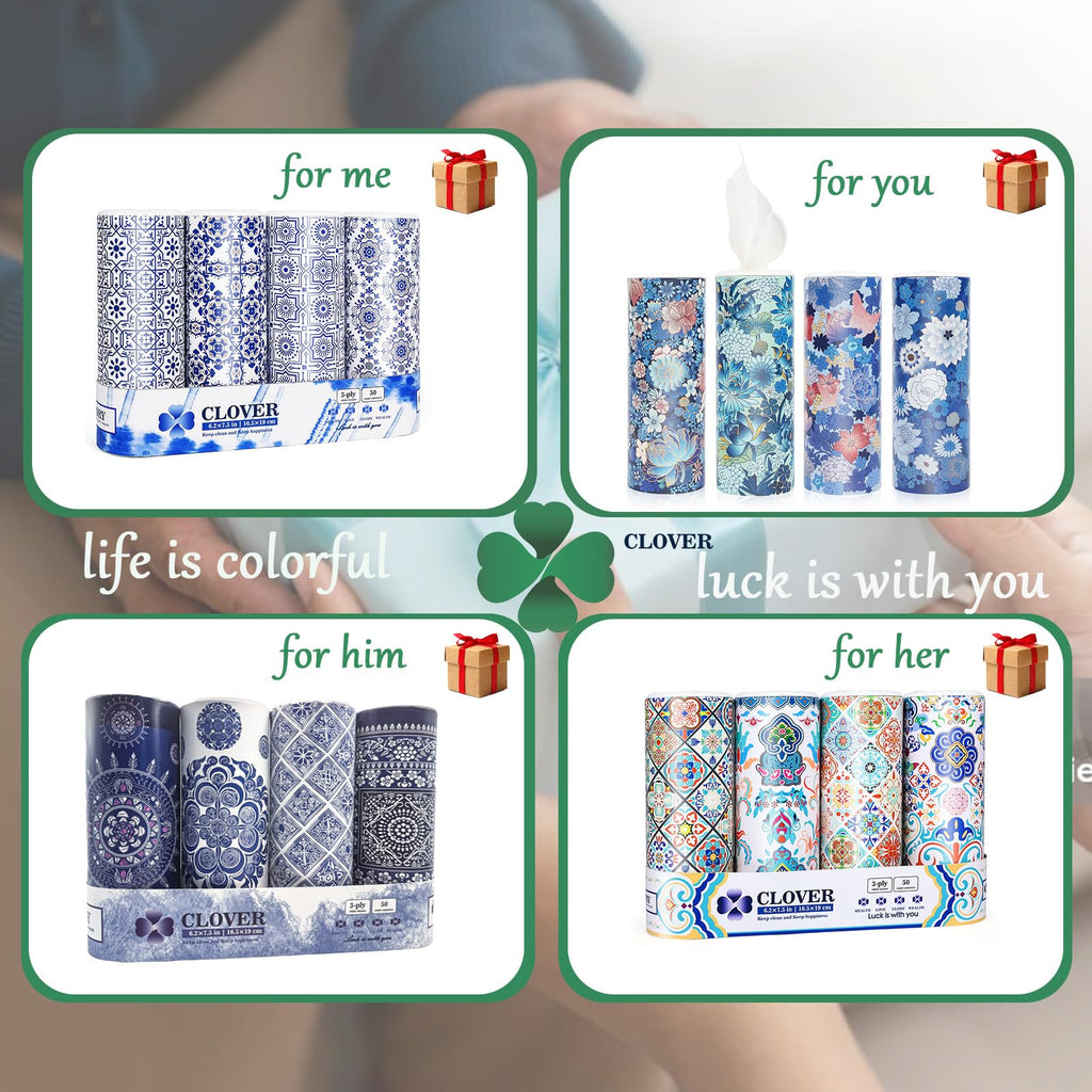 CLOVER Car Tissue Cylinder Box Set with Lids, 4 Tubes Lotion Tissues
