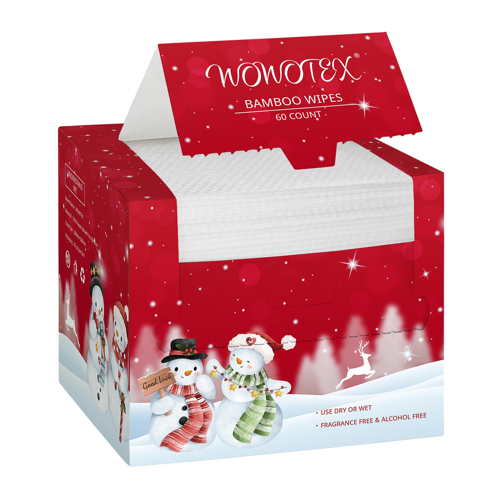 Christmas Style WOWOTEX Disposable Face Towels 60 Count Large Dry Wipes