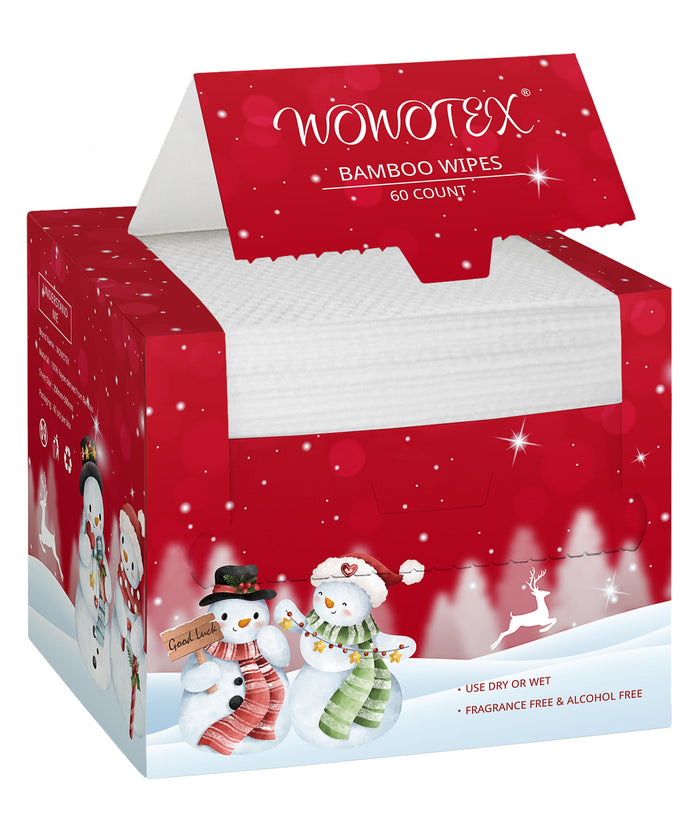 Christmas Style WOWOTEX Disposable Face Towels 60 Count Large Dry Wipes