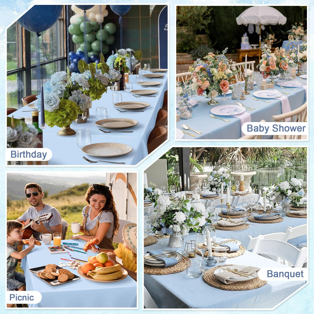RuiYok 4 Pcs Light Blue Tablecloth 54 X 108 Inch Disposable Plastic Blue Tablecloths Waterproof Table Cloth Rectangular Table Cover for Boy Birthday Baby Shower Outdoor Picnic Party Decorations