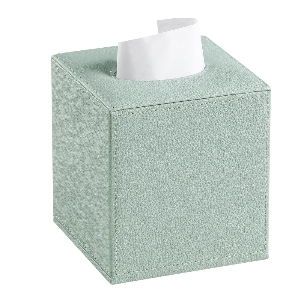 JLAMBOM PU Leather Tissue Box Cover Square Tissue Box Holder (Sage Green)