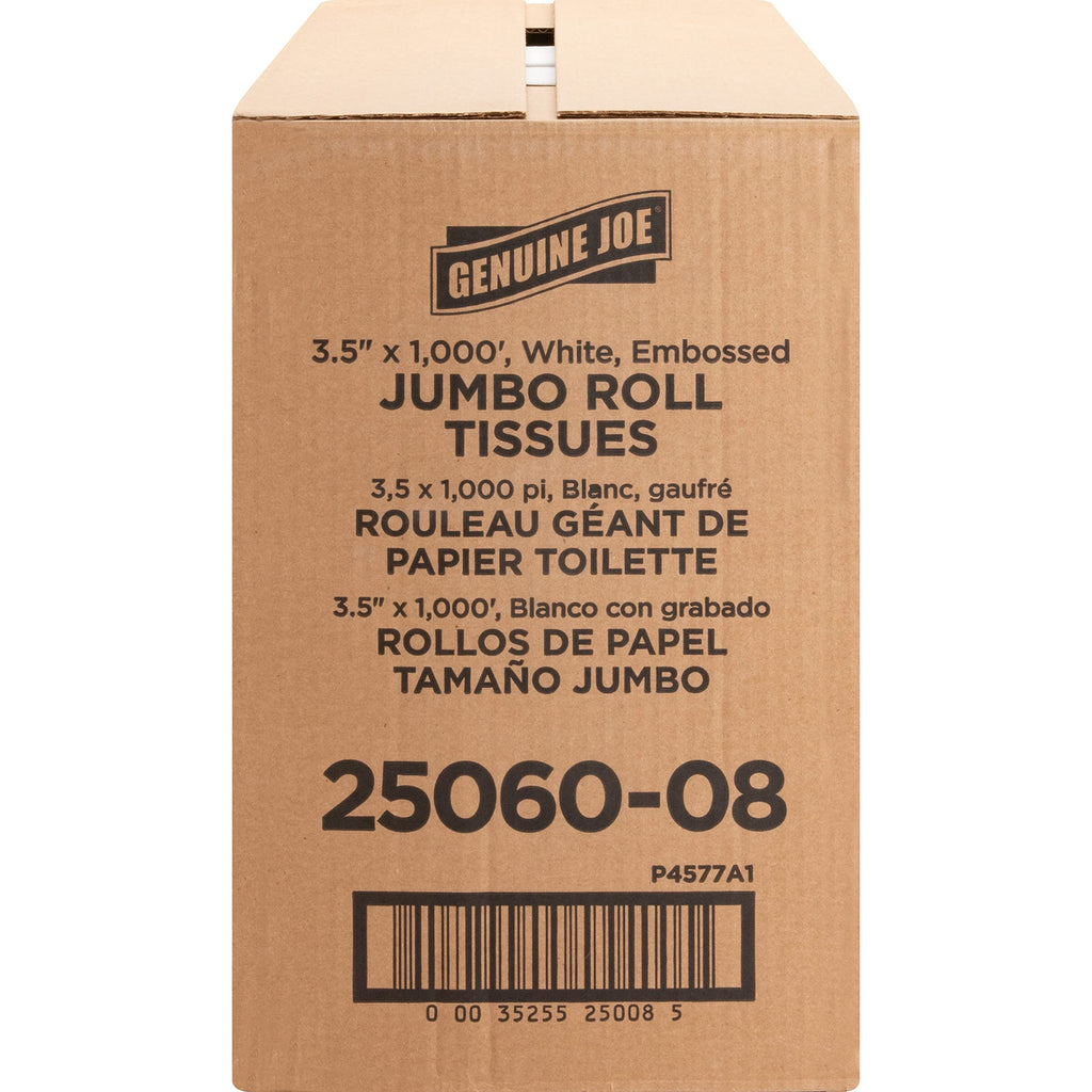 Genuine Joe Jumbo Roll Bath Tissue, 2-Ply, 3.5" x 1000', Pack of 8