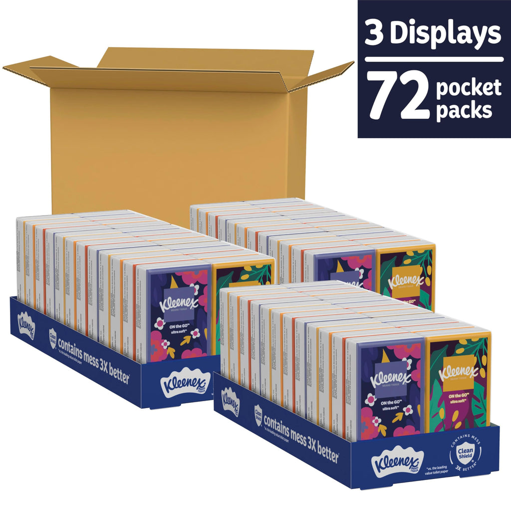 Kleenex On-The-Go Facial Tissues, 72 Travel Packs, 10 Tissues per Pack
