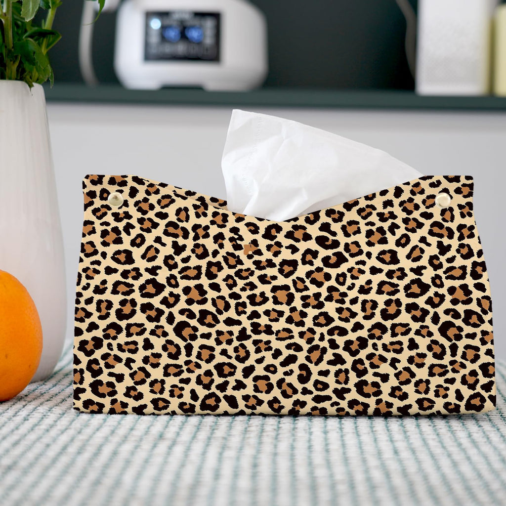 PaJiaNi Brown Leopard Print Tissue Box Cover Rectangle for Office Decor