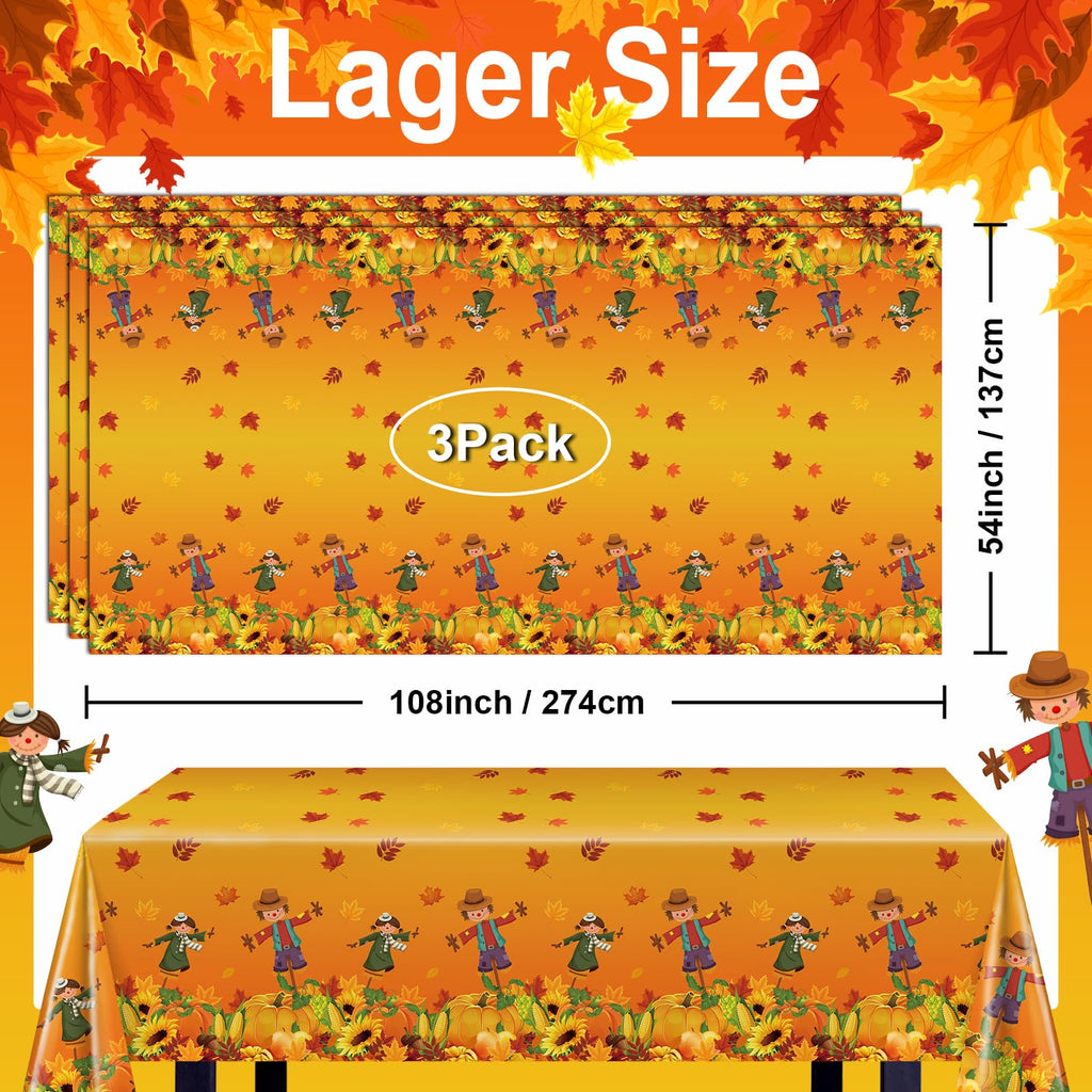 3pcs Fall Table Cloth Fall Tablecloth Thanksgiving Scarecrow Table Covers
