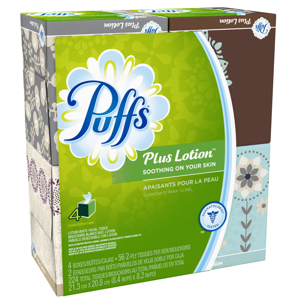 Puffs Plus Lotion Facial Tissues,4 count,pack of 6