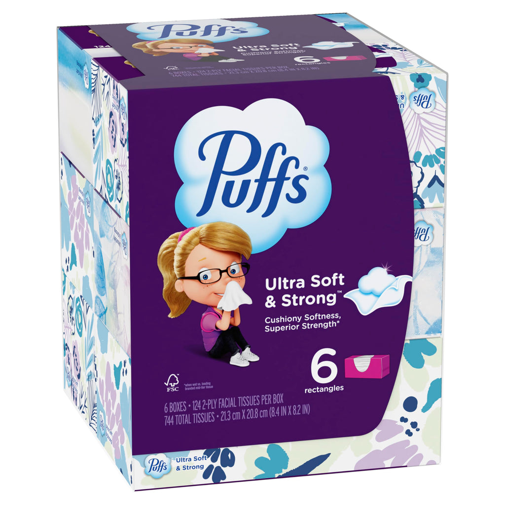 Puffs Ultra Soft Facial Tissuess, Mega Cube, 72 Facial Tissues Per Box, 6 Count