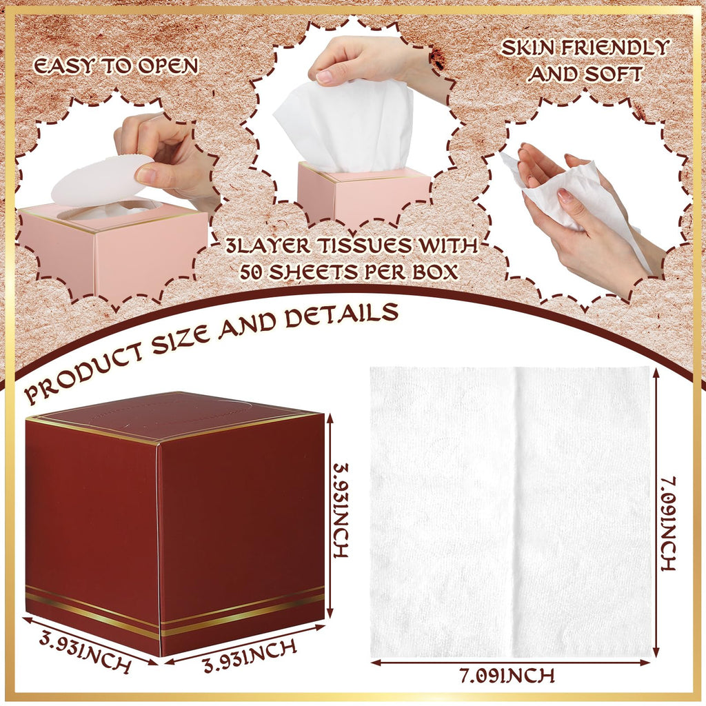 Fourluoo 12 Pack Facial Tissues Cube Boxes Face Box 600 Sheets 3 Ply Soft Paper Square Tissues Bulk for Car Pocket Toilet Household Bedroom Family (Maillard Color)