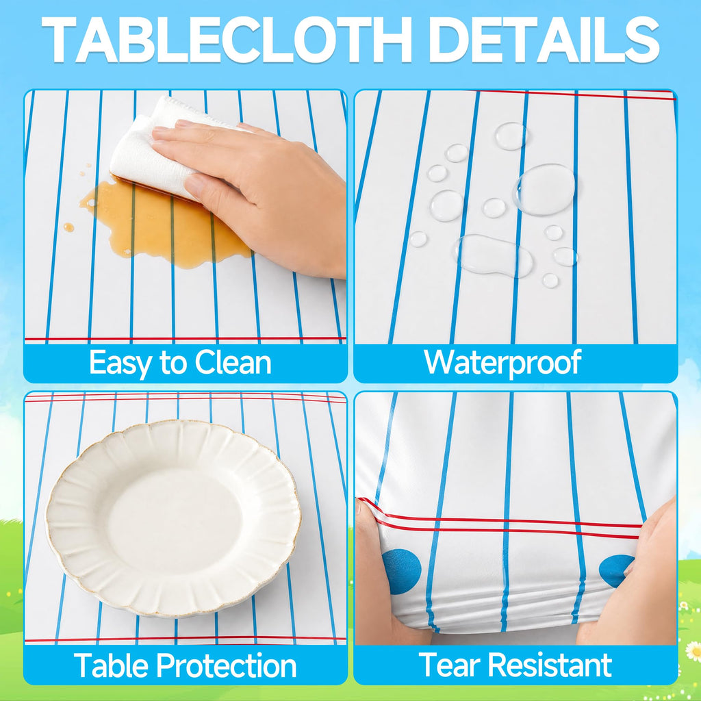 3 Pack Notebook Paper Plastic Tablecloths Disposable Rectangle Table Covers