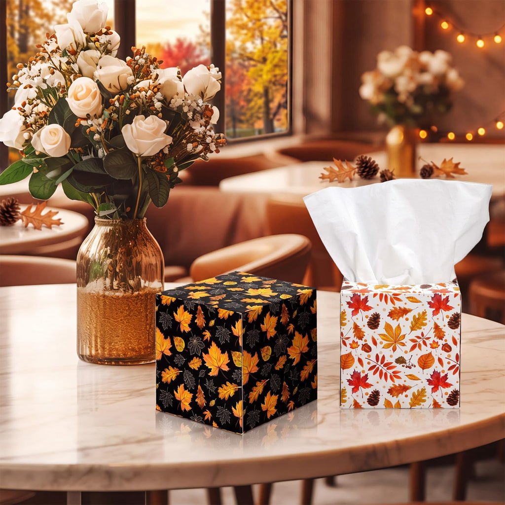 Fourluoo 12 Pack Thanksgiving Pumpkin Facial Tissues Cube Face Boxes 600 Sheets 3 Ply Small Fall Square Tissues Bulk for Thanksgiving Day Autumn Harvest Car Bedroom Party Supplies
