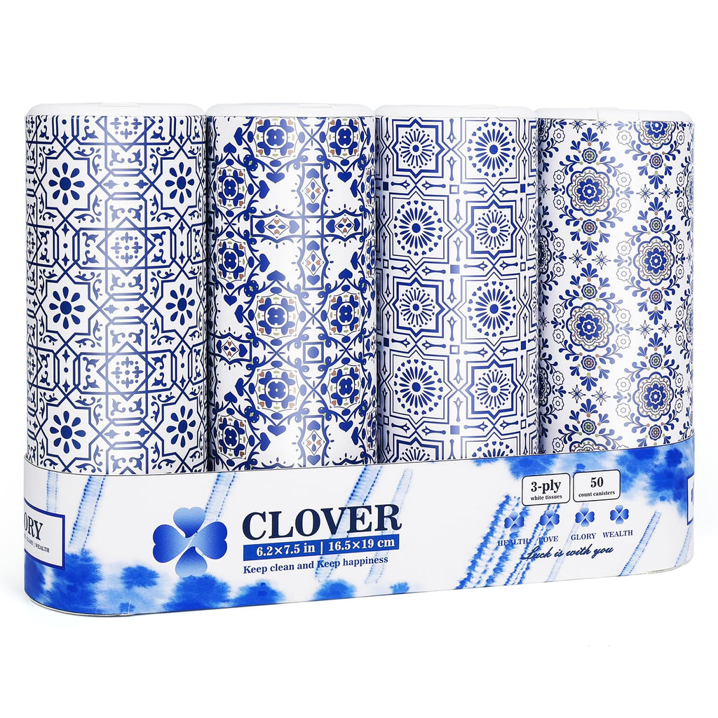 CLOVER Car Tissue Cylinder Box Set with Lids, 4 Tubes Lotion Tissues