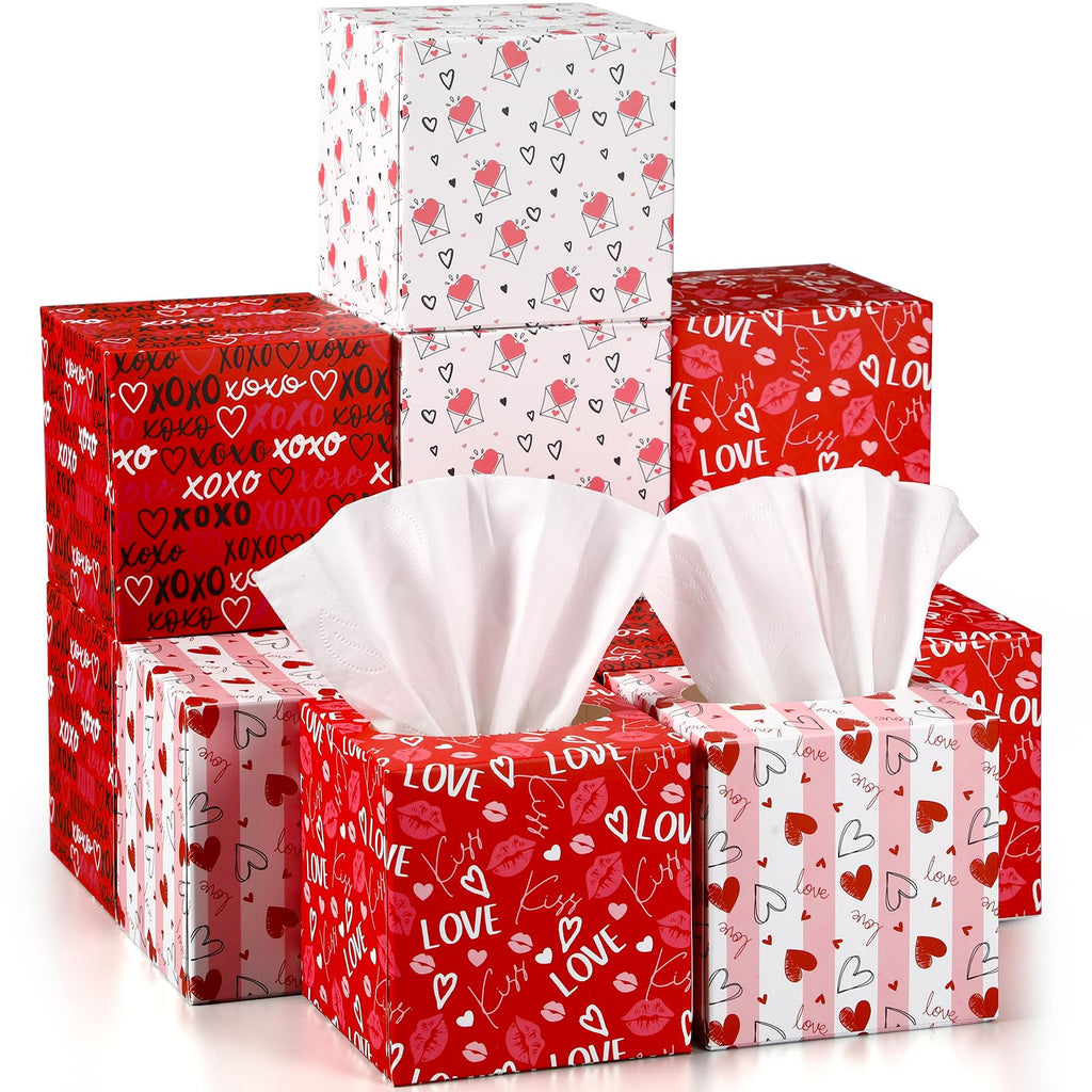 Fuyoooo 12 Pack Cube Facial Tissue Boxes Red Heart for Wedding Party Decor