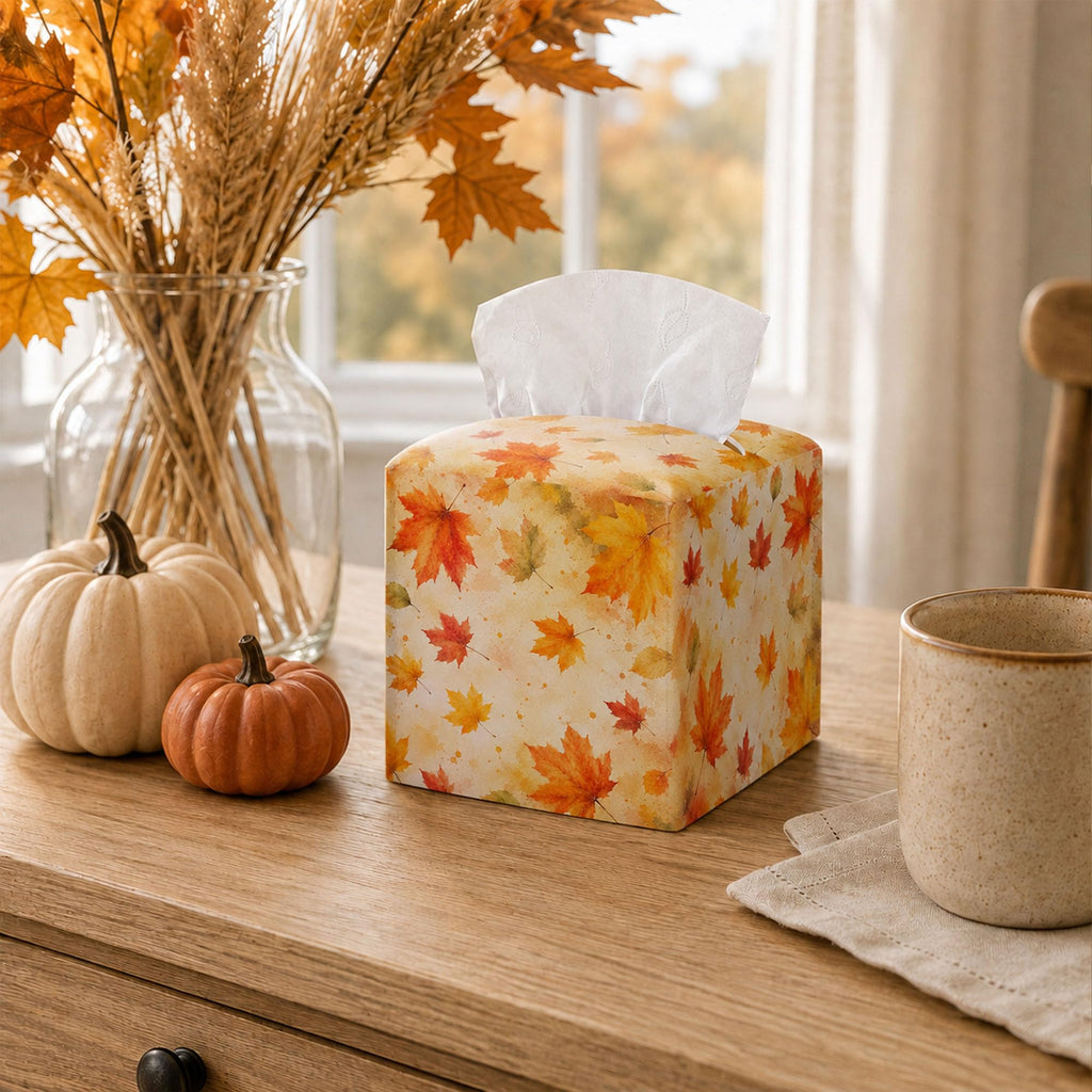 Minimalism Fall Autumn Tissue Box Square, Maple Leaves Tissue Box for Thanksgiving.