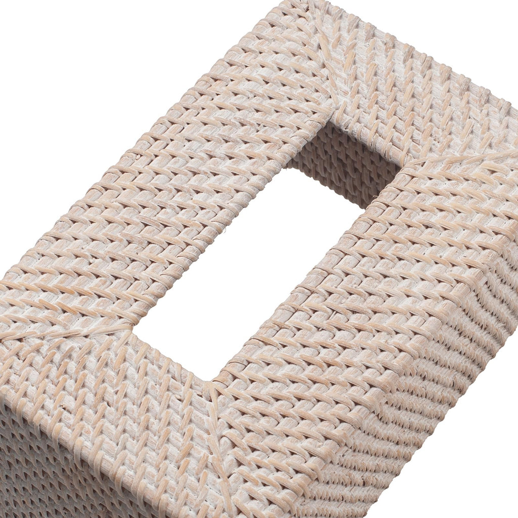 YANGQIHOME Rattan Tissue Box Cover, Rectangle Wicker Tissue Box Holder, Boho Facial Tissue Holder for Living Room, Bathroom, Kitchen, Bedroom, 10.2 x 6.2 x 5.3 inch, Whitewash