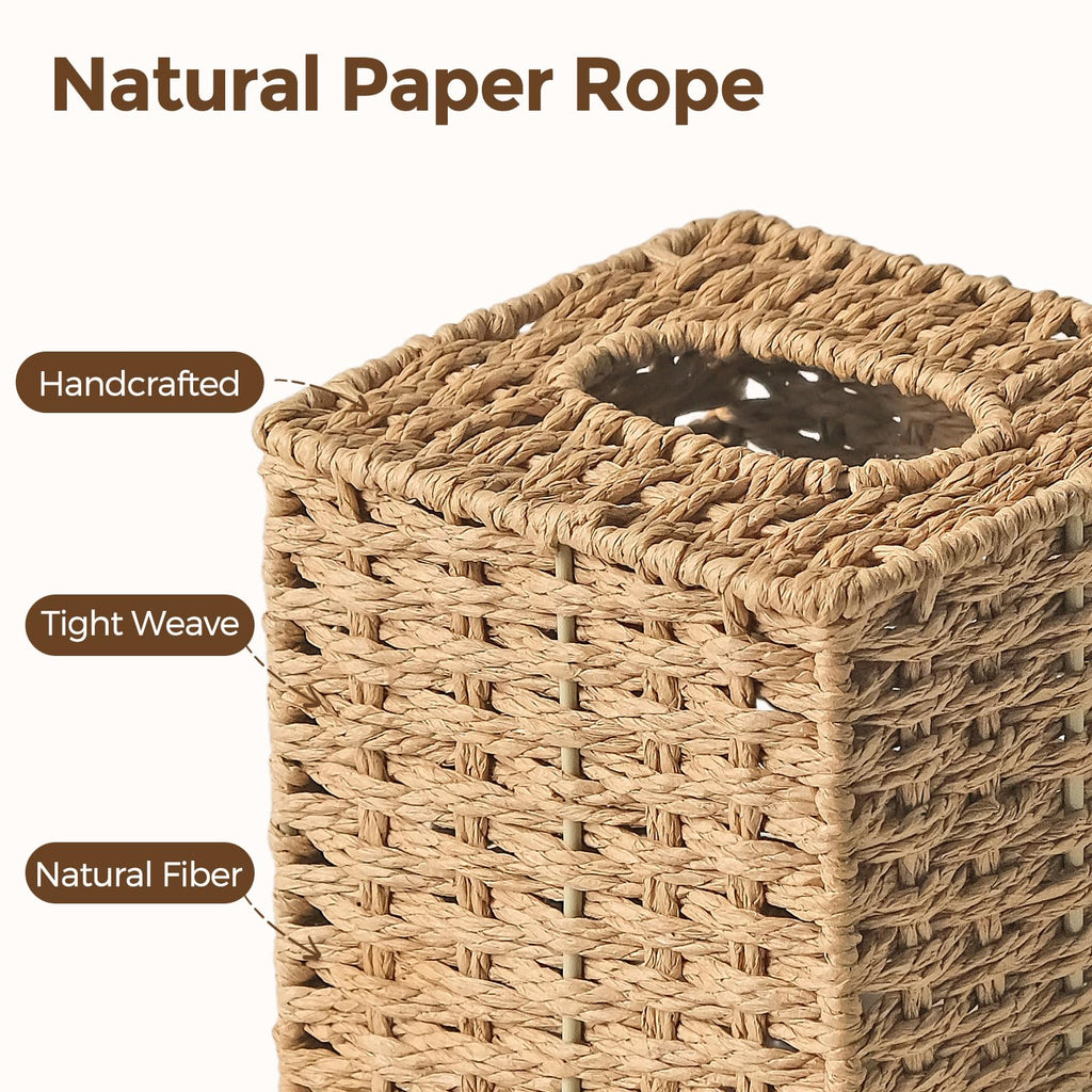Yosner Paper Rope Tissue Box Cover Square, Wicker Tissue Box Holder Natural