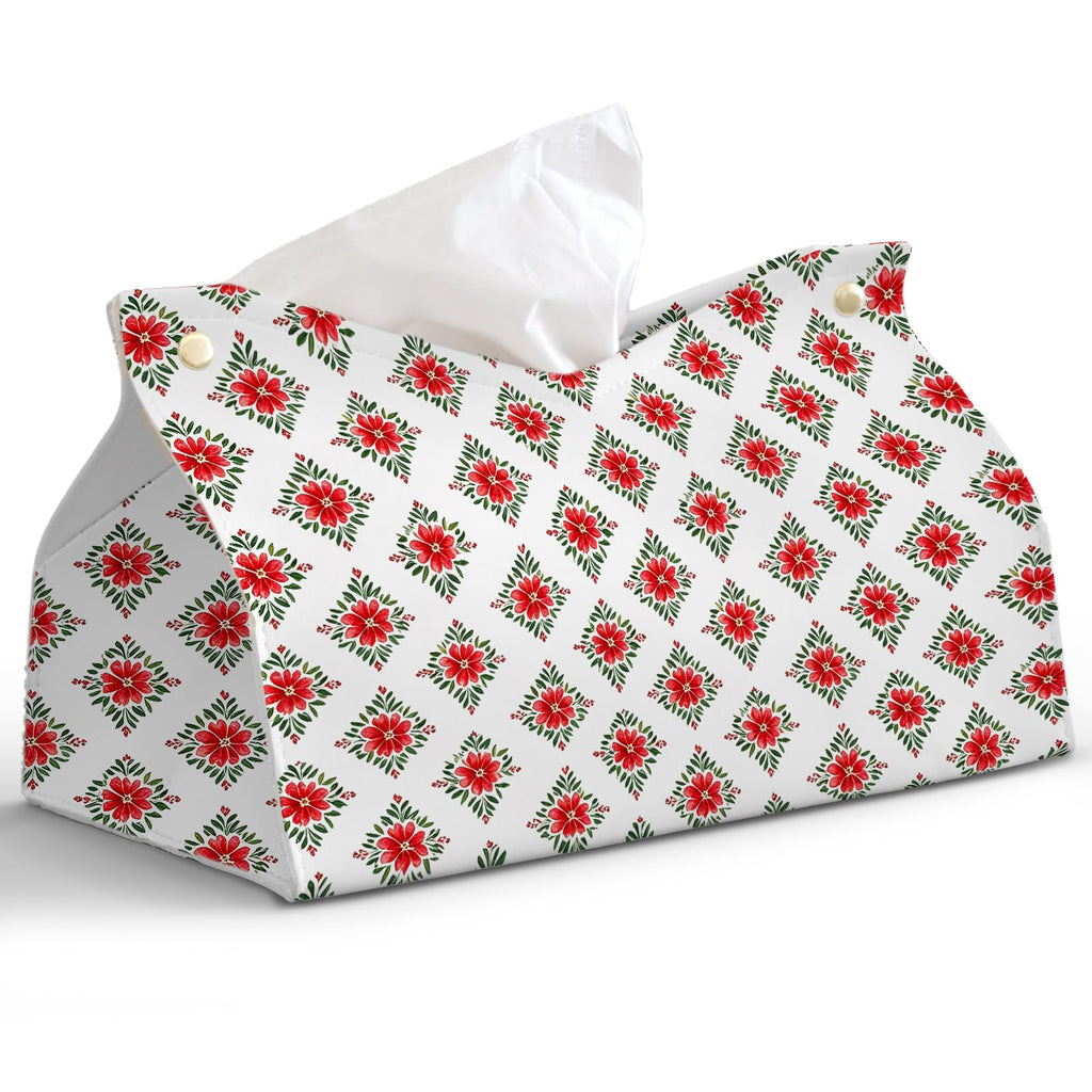 PaJiaNi Red Floral Tissue Box Cover Rectangle for Winter Christmas Decor