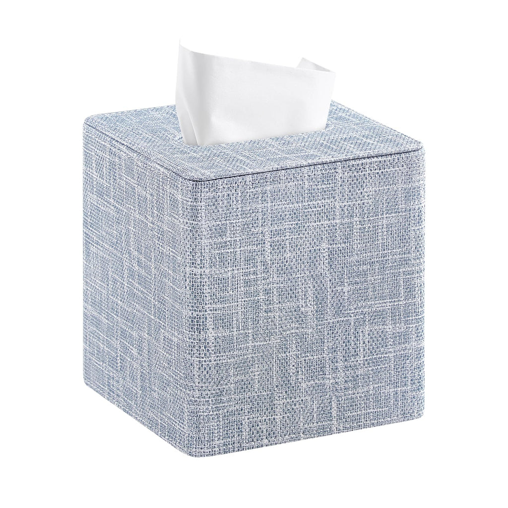 PU Leather Square Tissue Box Cover Tissue Box Holder Cube (Blue)