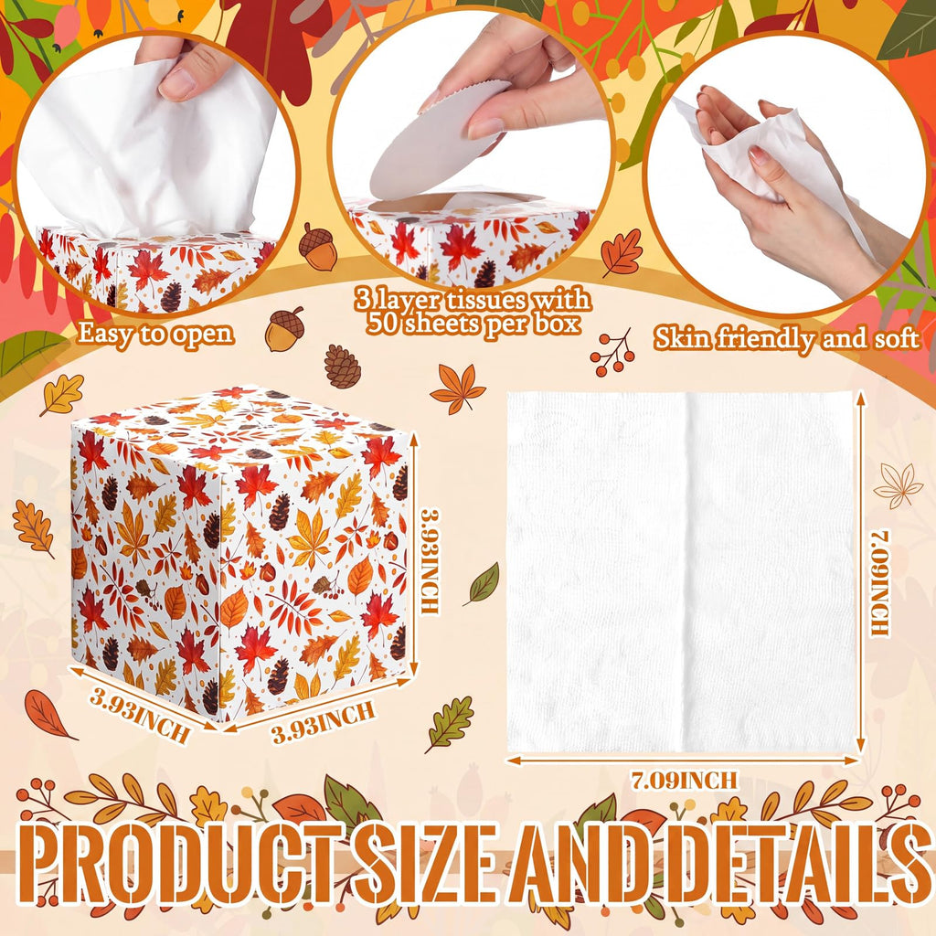 Fourluoo 12 Pack Thanksgiving Pumpkin Facial Tissues Cube Face Boxes 600 Sheets 3 Ply Small Fall Square Tissues Bulk for Thanksgiving Day Autumn Harvest Car Bedroom Party Supplies