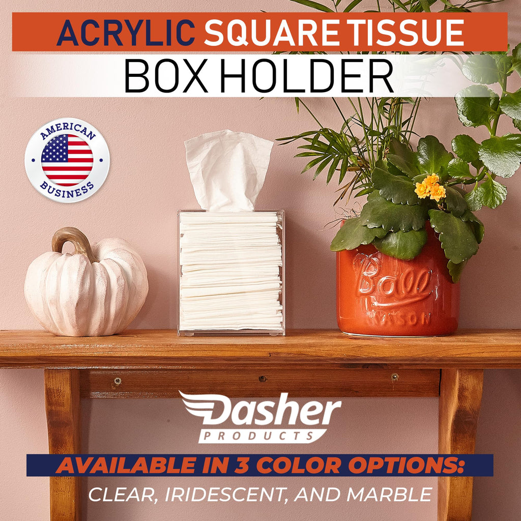 Acrylic Tissue Box Holder, Square Dispenser for Facial Tissues, Napkins, and Dryer Sheets. Perfect for Bathrooms, Desks, Countertops, Vanities, Bedrooms, and Nightstands (Square, Clear)