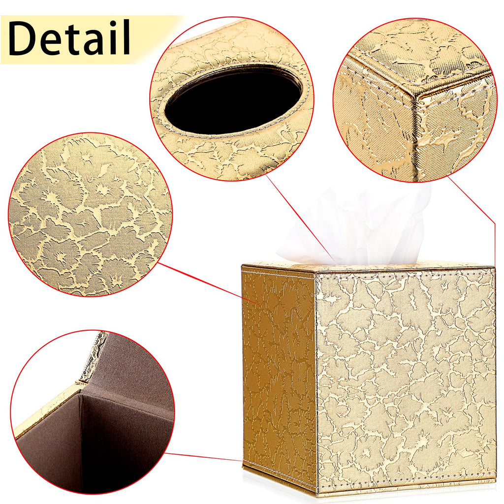 Sumnacon PU Square Tissue Box Cover with Magnetic Bottom, Waterproof, Gold